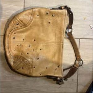 Coach Tan Leather Hobo Bag with Stud Accents